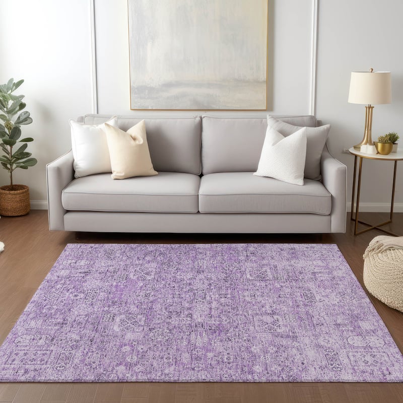 Machine Washable Indoor/ Outdoor Chantille Vintage Traditional Rug - Lilac - 5' x 7'6"