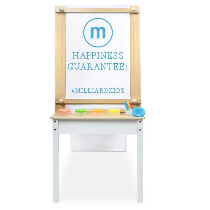 Milliard 2-in-1 Kids Art Table, Easel Table and Chair Set, Toddler Craft and Play Wood Activity Center, Storage Bins, Paper Roll