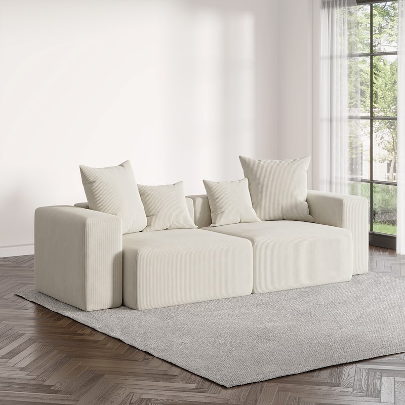 2 Set Oversized Corduroy Sectional Sofa Square Arm