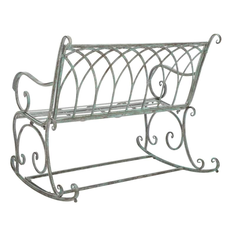 SAFAVIEH Jakayla Victorian Scroll Iron Outdoor Rocking Bench - 43 In. W x 33 In. D x 37 In. H - 43Wx33Dx37H