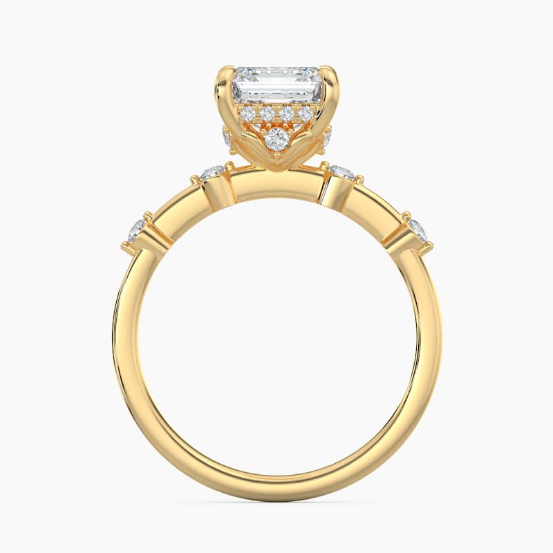 Auriya 14k Gold Petite Diamond Station Asscher Lab Grown Hidden Halo Engagement Ring 1.00 to 5.00 ct. tw.(F-G, VS)