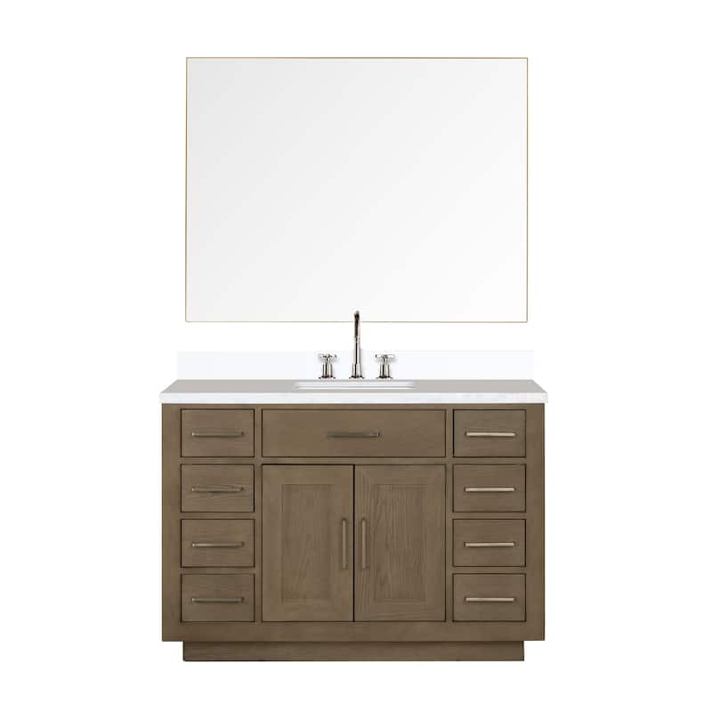 Abbey 48 in W x 22 in D Black Oak Single Bath Vanity, Cultured Marble Top, Faucet Set, and 46 in Mirror
