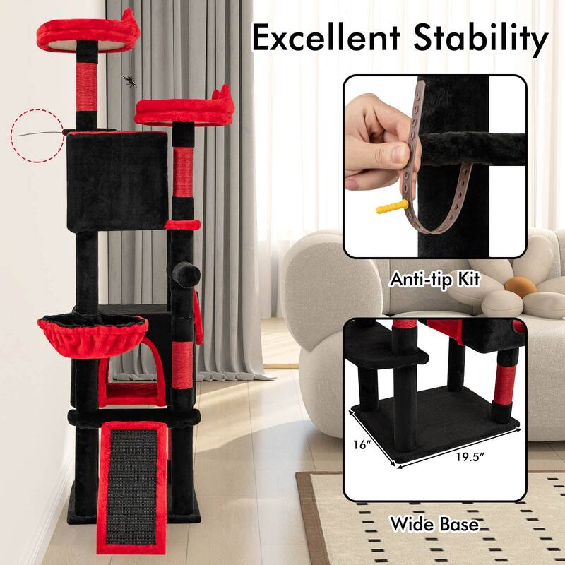 Costway Gothic Cat Tree for Indoor Cats with 2 Cat Condos & 2 Plush - as pic shows - See Details