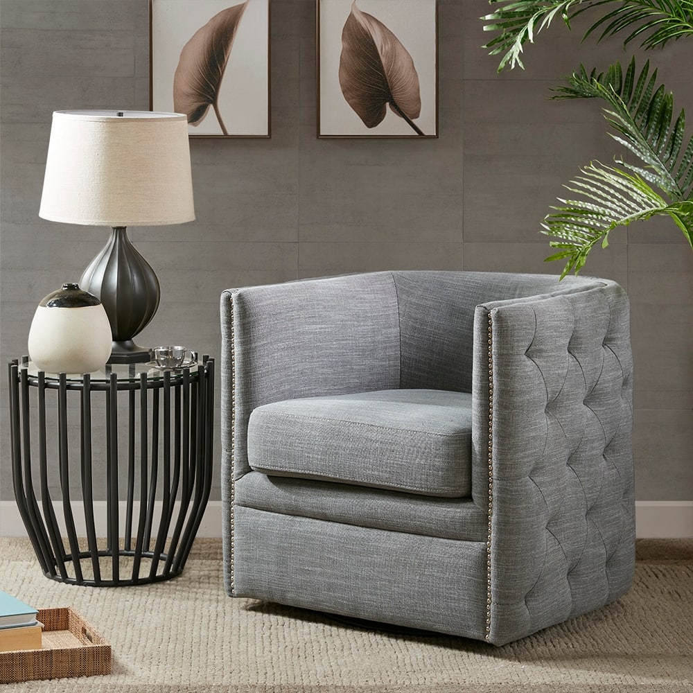 Swivel Single Sofa Chair with Nailhead Trim and Tufted Backrest