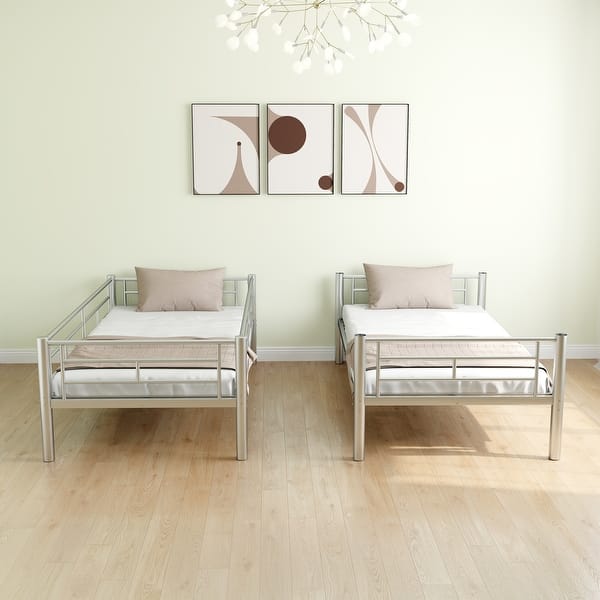 slide 2 of 27, Bunk Bed Twin Over Twin Size with Ladder and high Guardrail, Able to Split, Metal Bunk Bed Gray+Silver