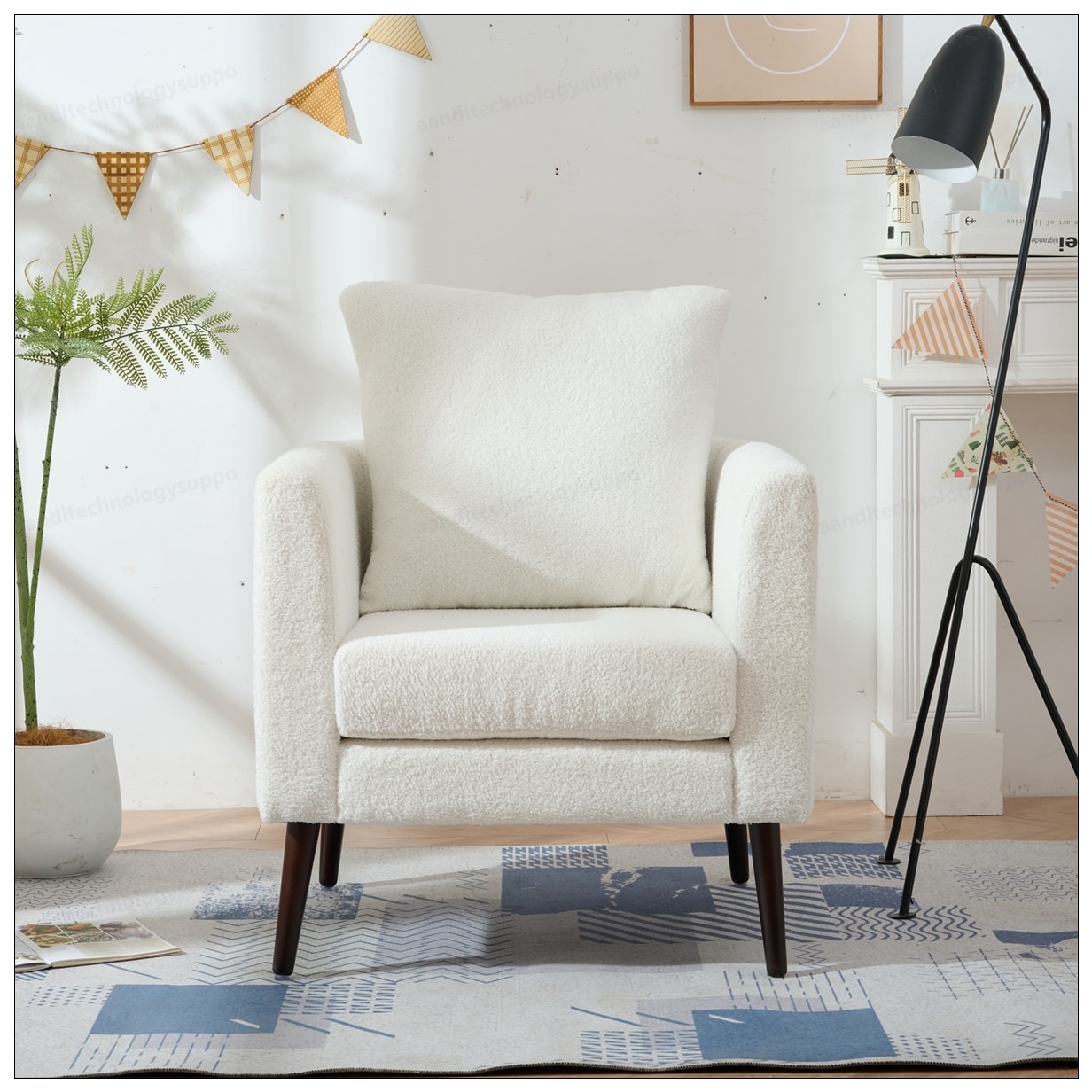 Teddy Fabric Lounge Chair with Wood Legs