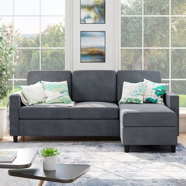 slide 2 of 48, Futzca Modern L-shaped Convertible Sectional Sofa w/ Reversible Chaise Grey