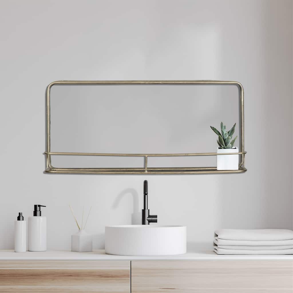 Metal Framed Wall Mirror with Shelf