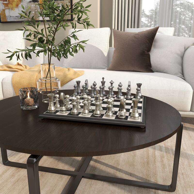 Aluminum Metal Chess Game Set with Black and Silver Pieces - Silver - Roche River Decor