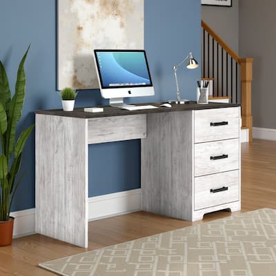 Shawn Home Office Desk, 54 Inch Rectangular Top w Side Drawers, Gray