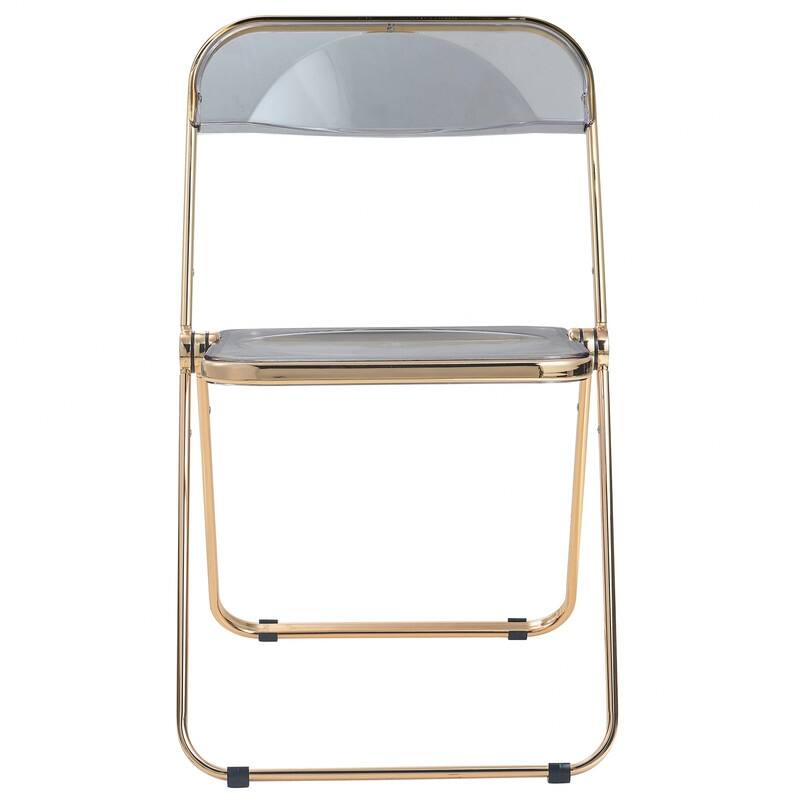 Lawrence Modern Foldable Transparent Acrylic Folding Dining Chair with Accent Gold Chrome Frame for Home Living and Dining Room
