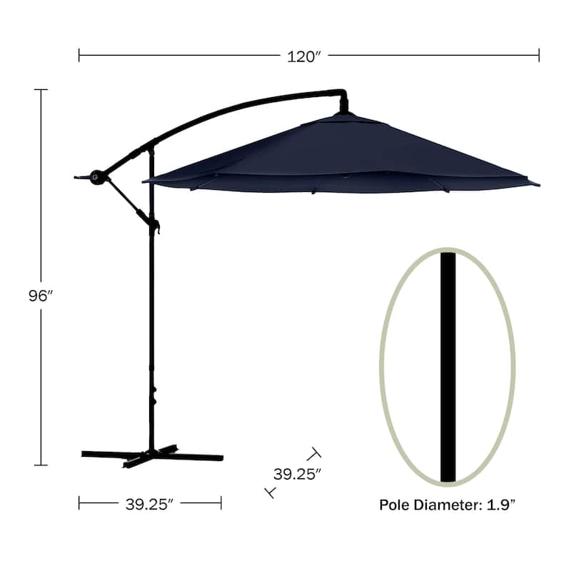 10ft Offset Patio Umbrella - 8ft Tall Hanging Cantilever Umbrella - Fade-Resistant Shade Umbrella by Pure Garden (Navy Blue)