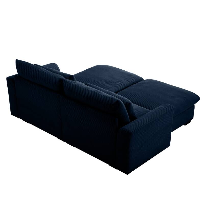 Corduroy Loveseat Sofa Couch with Storage Ottomans, Modern Sectional 2 Seater Sofa with Deep Seat, Pillows for Small Spaces