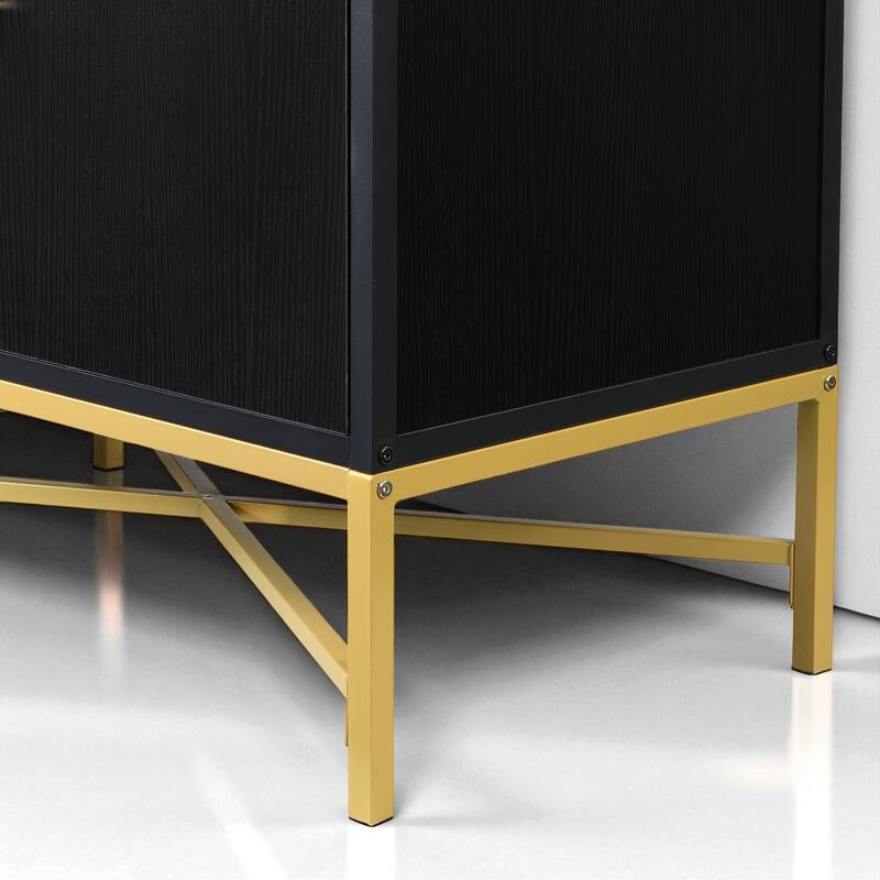 Four-Door Sideboard with Metal Frame and Cross-Leg Design, 62.20" Storage Cabinet for Modern Decor