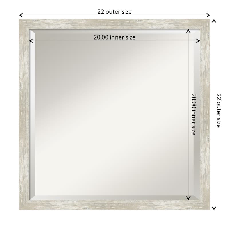 Beveled Bathroom Wall Mirror - Crackled Metallic Frame - Outer Size: 22 x 22 in - Crackled Metallic Narrow