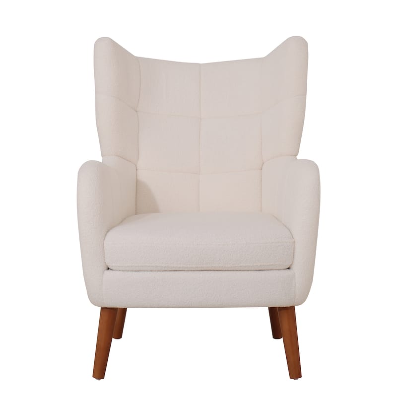 Christopher Knight Home - Josh 41" High Back Teddy Accent Chair, Comfy Modern Armchair with Birch Wood Legs - Ivory White