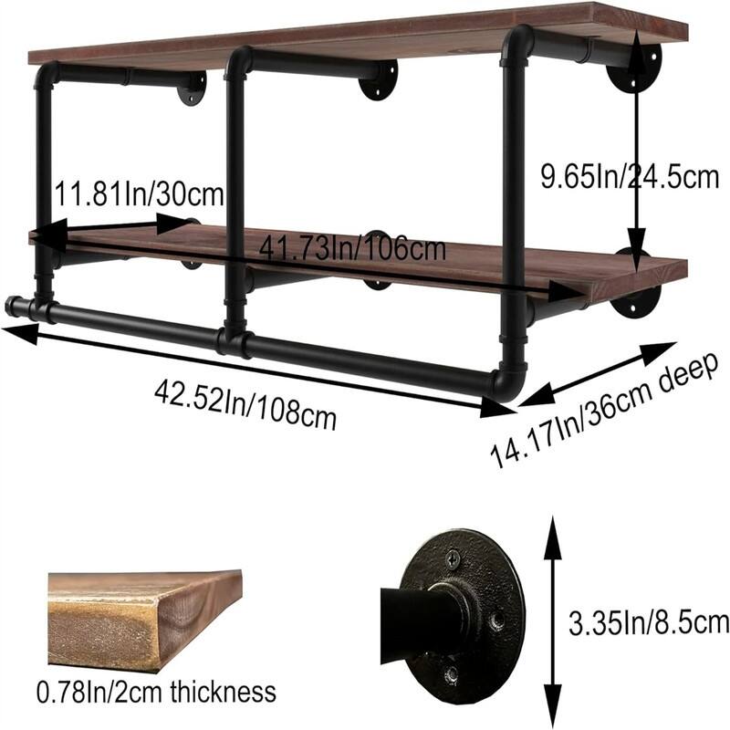 60In Industrial Pipe Clothing Rack with Top Shelf