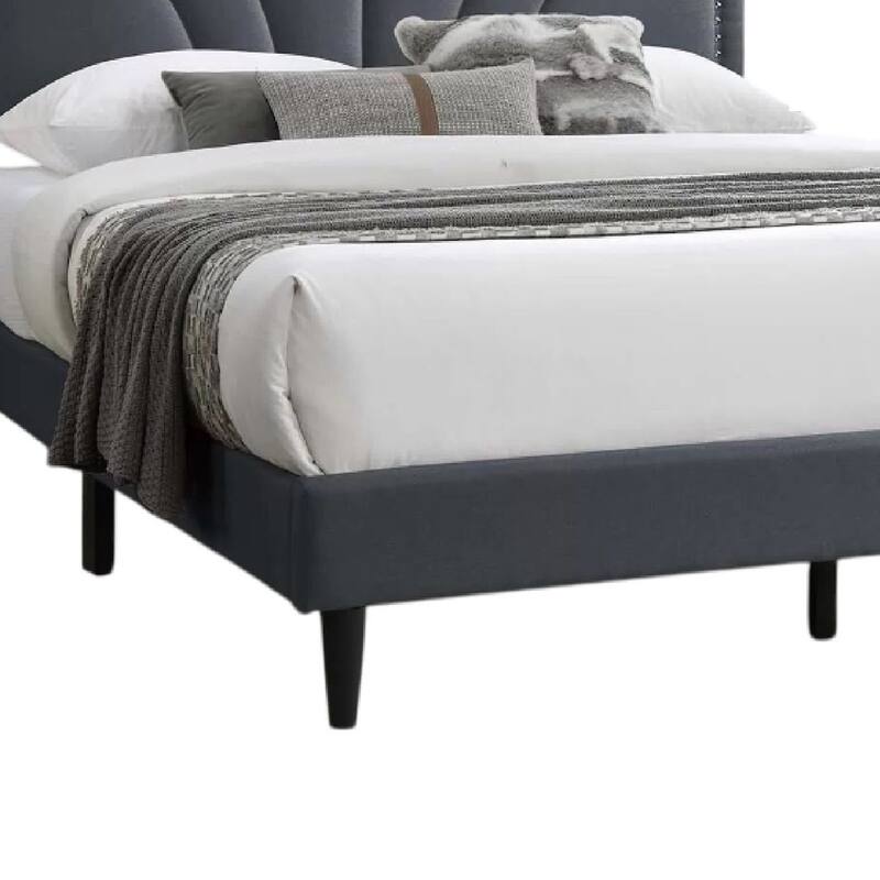 Carie Full Bed, Charcoal Gray Burlap Upholstery, Padded Headboard
