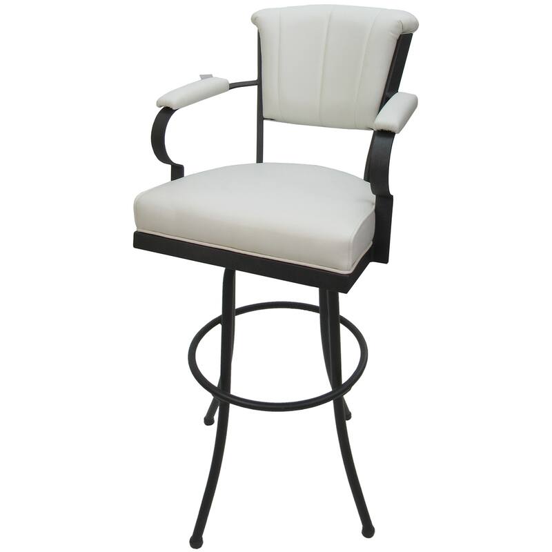 Miami Extra Tall 34" Spectator Metal Bar Stool on Noam Base - 34" Seat Height - White Vinyl - Grey