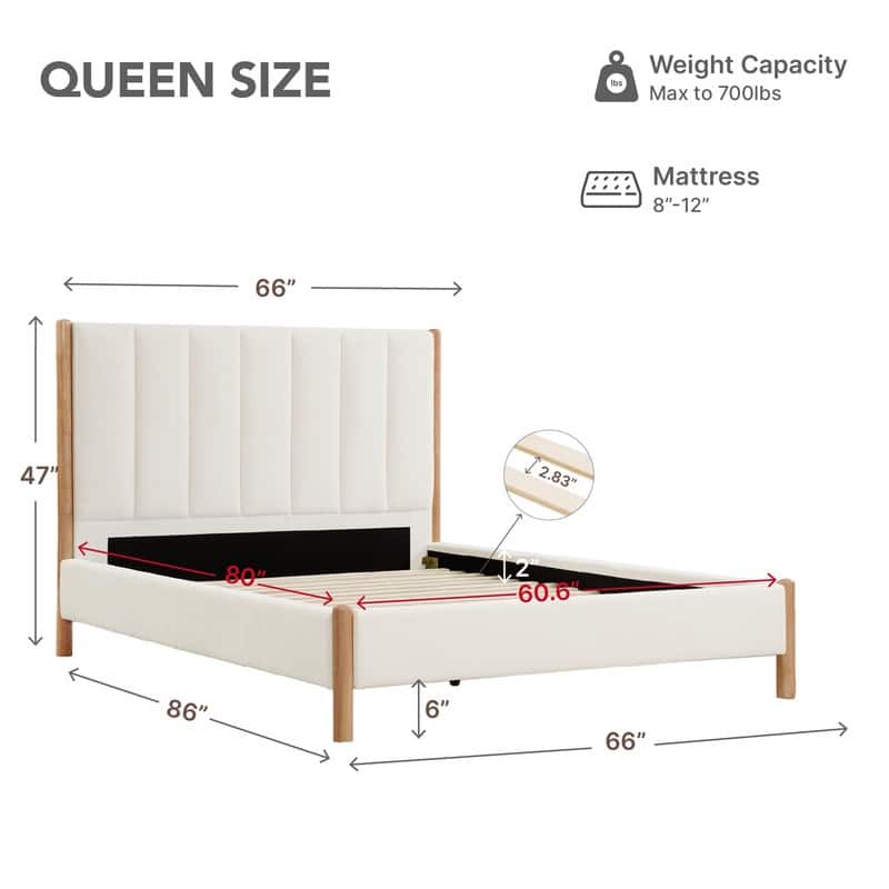 Spruce & Spring Camila Upholstered Platform Bed Frame with Headboard