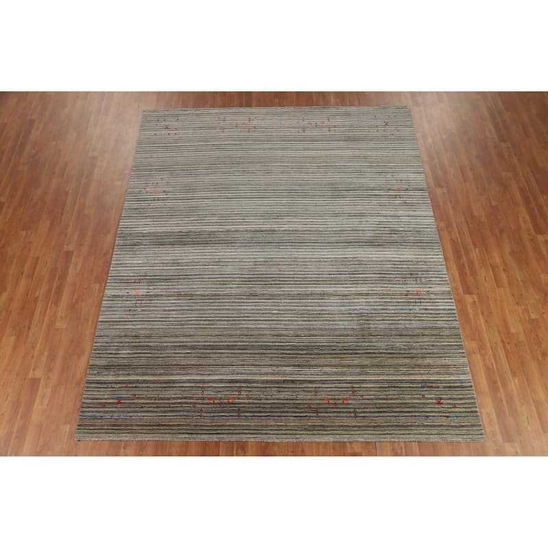 Striped Gabbeh Indian Area Rug Hand-Knotted Wool Carpet - 8'0" x 9'9"
