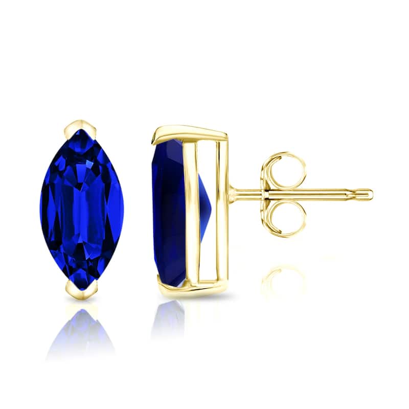Auriya 14k Gold Lab Grown Gemstone Blue Sapphire Stud Earrings Marquise 0.25 to 5.00 ct. tw. V-End Prong Push-Back - 0.63ct tgw. - Yellow
