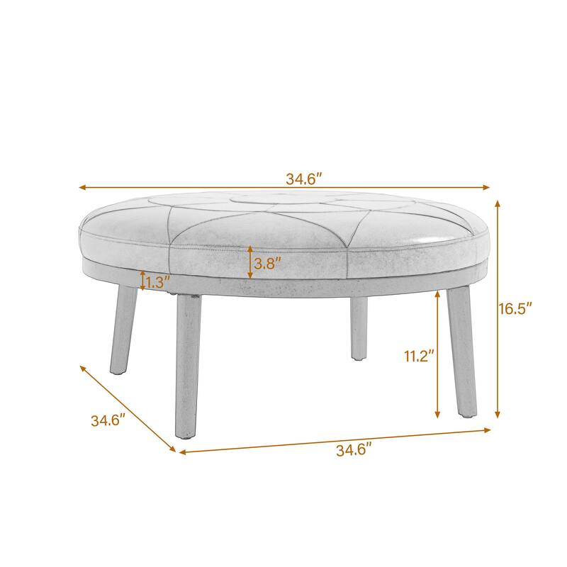 34.5" W Full-Grain Genuine Italian Leather Ottoman by Lumibee