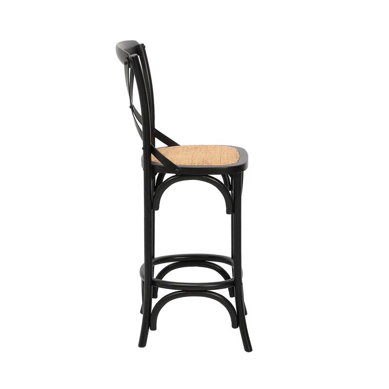 Porthos Home Ziva Bar Stools Set of 2, Elm Wood with Woven Rattan