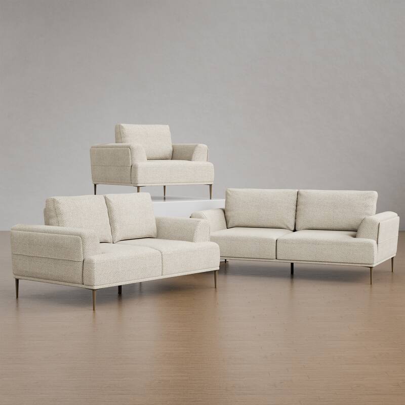 Furniture of America Paola Mid-Century Modern 3-Piece Beige Chenille Adjustable Sofa Setwith Extendable Back - Beige