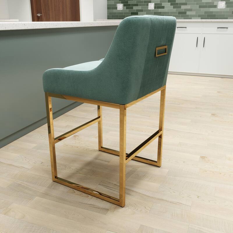 SEYNAR Modern Glam Velvet Golden Matel Frame Counter or High Bar Stools Set of 4