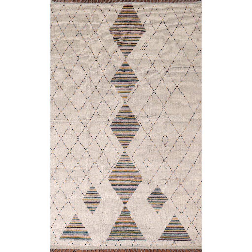 All-Over Trellis Moroccan Oriental Area Rug Hand-Knotted Wool Carpet - 5'11"x 9'5"