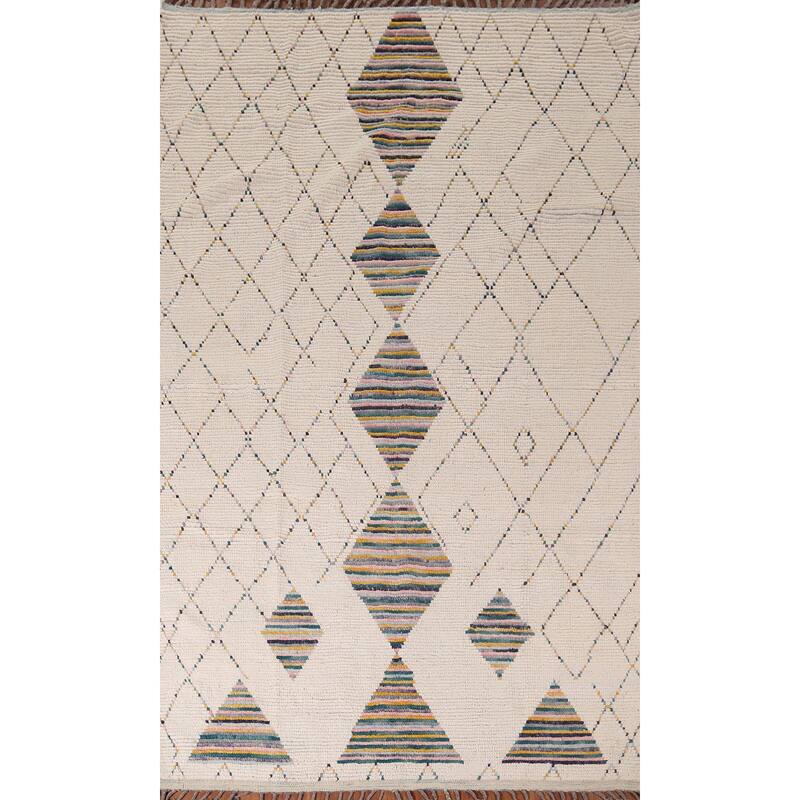 All-Over Trellis Moroccan Oriental Area Rug Hand-Knotted Wool Carpet - 5'11"x 9'5"