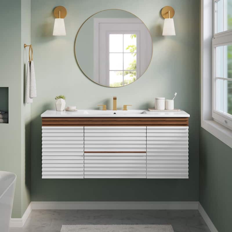Render 48" Wall-Mount Bathroom Vanity - White Walnut White