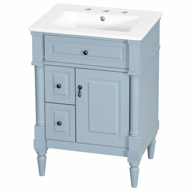 36" Bathroom Vanity with Sink, Freestanding Bathroom Cabinet with Ceramic Basin, Flip Drawer - 24'' - Blue+Grey