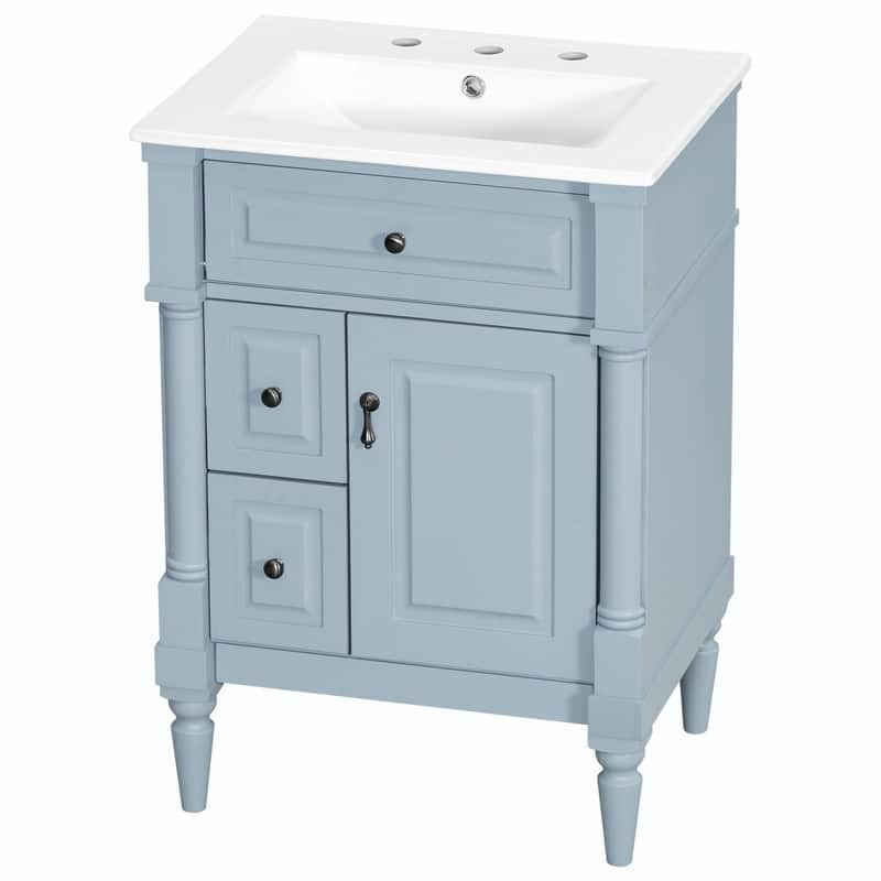 36" Bathroom Vanity with Sink, Freestanding Bathroom Cabinet with Ceramic Basin, Flip Drawer