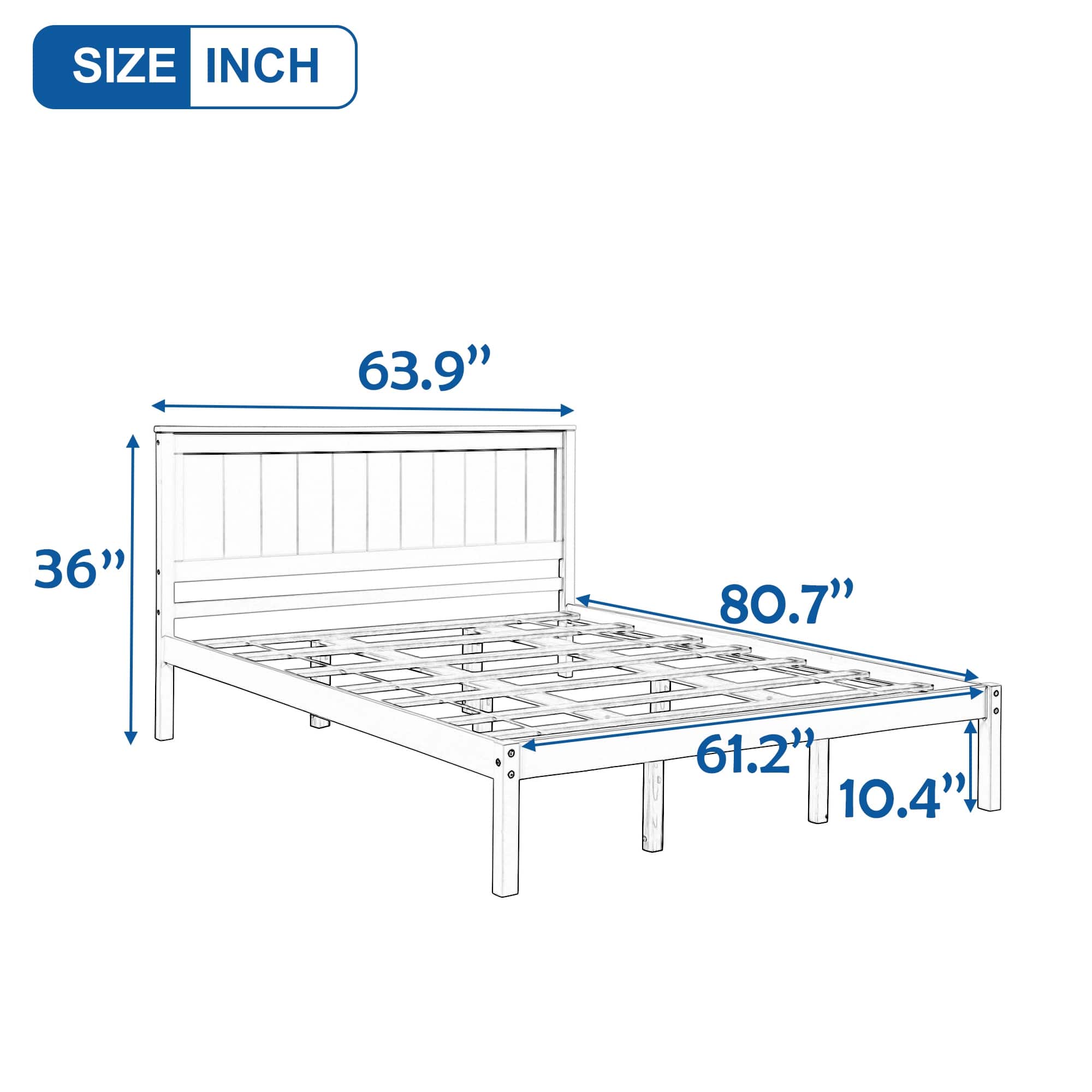 Queen Size Wooden Platform Bed w/ Headboard Upholstered Bed Frame ...