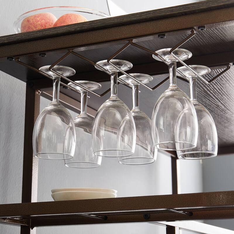 3PCS Dining Table Set Kitchen Bar Table with Two Stool and Wine Rack