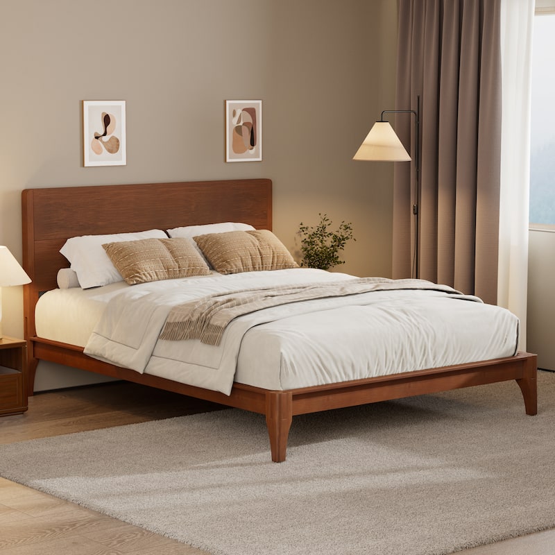 Eco-Chic Bamboo Platform Bed with Storage Space by Harper&Bright Designs - Brown - King