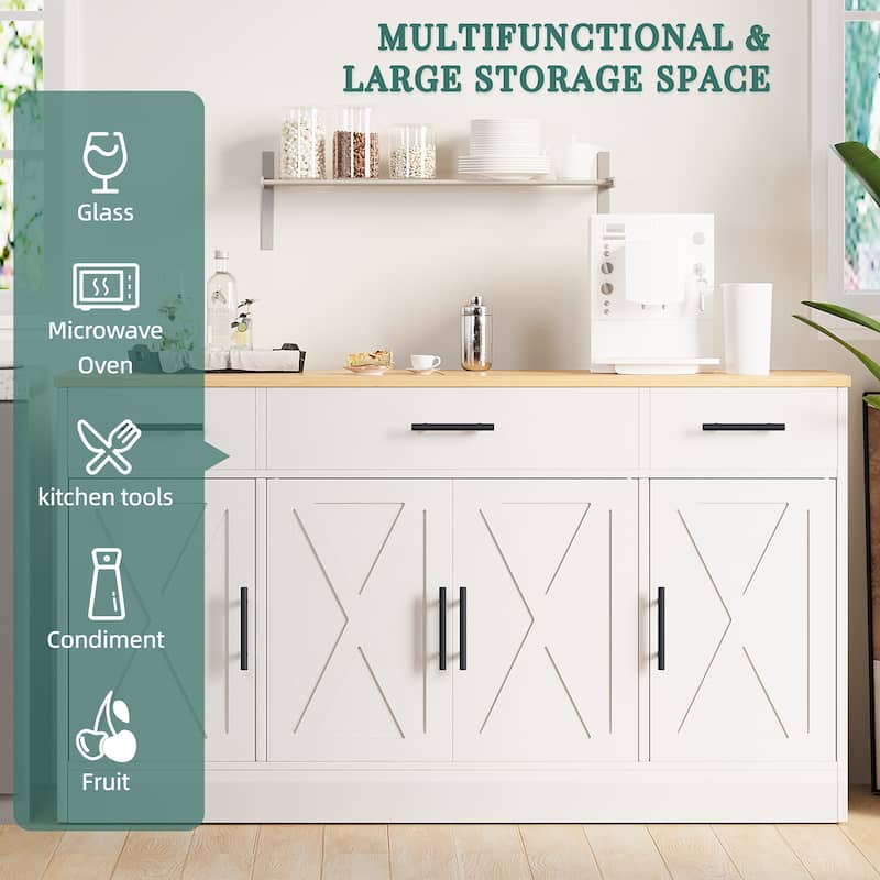 Kitchen Buffet Sideboard Storage Cabinet with Adjustable Shelves, Retro Design(3 Color Options)