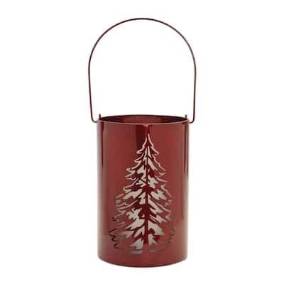 Pine Tree Cut-Out Pail Christmas Candle Holder - 9.5"