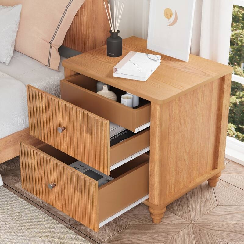 Wood NightStand with Metal Handle