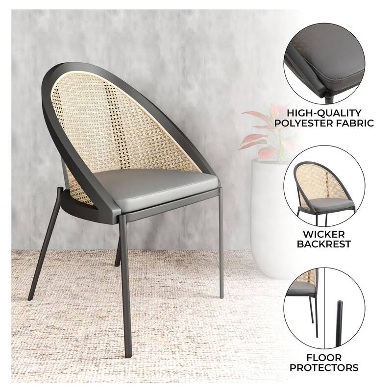 Urbane Modern Stylish Dining Chair with Vinyl Fabric Seat and Wicker Back for Dining Room & Kitchen, Set of 4