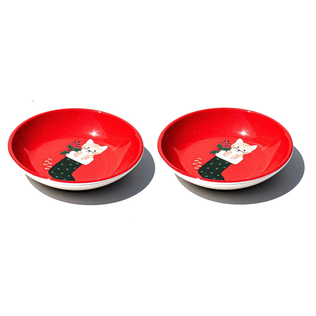 Holiday Whimsy, Pet Saucer, 0.75 cup, Set of 2 - Red