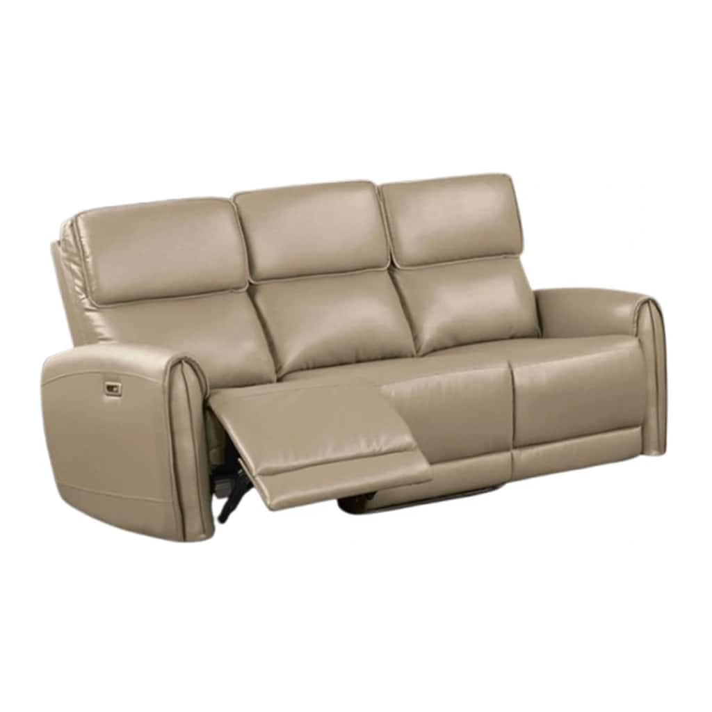 Sily Power Reclining Sofa, Beige Faux Leather, 81 Inch, USB Ports