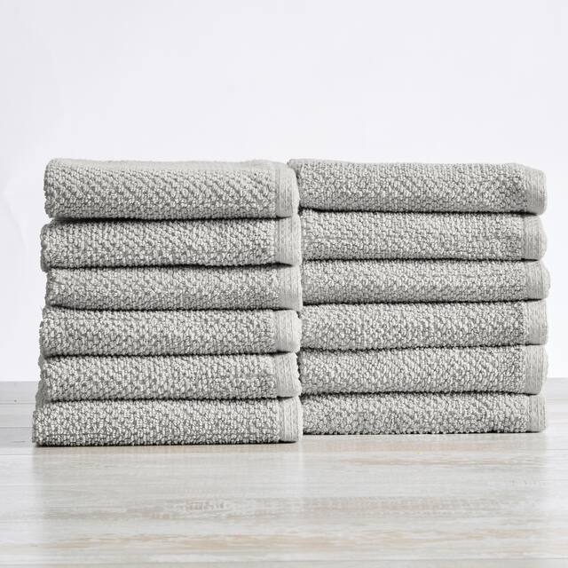 Great Bay Home Cotton Popcorn Textured Towel Set - Washcloths (12-Pack) - Light Grey