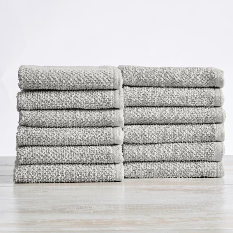 Luxurious Cotton Popcorn Textured Towel Set - Washcloths (12-Pack) - Light Grey