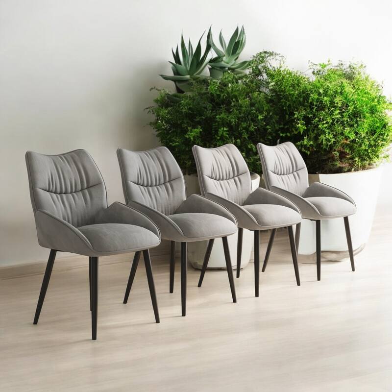 Modern 5-Piece Dining Set, Minimalist Wood Grain Table with Metal Legs, 4 Velvet Chairs, Easy to Assemble for Dining Room