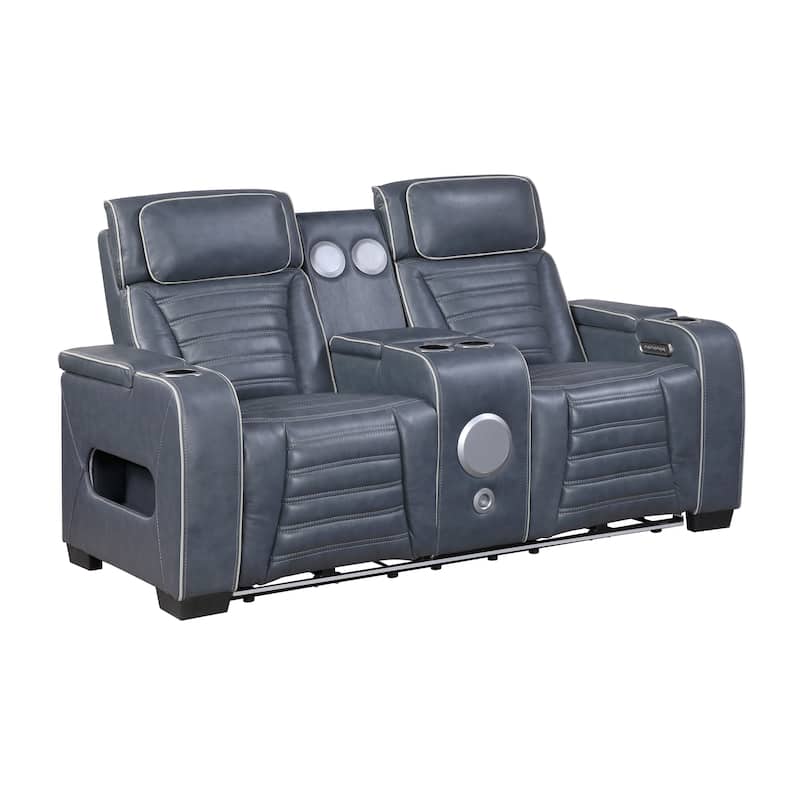 Arbor 73" Leather Power Double Reclining Loveseat with Center Console - Blue