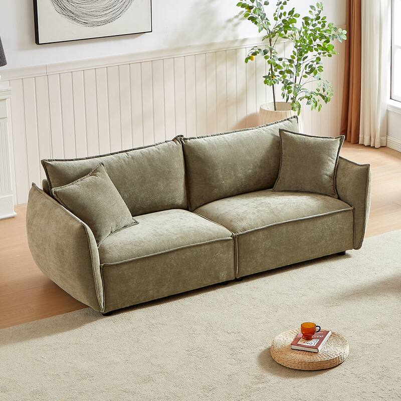 Convertible Chenille Sleeper Sofa Couch with Pillows, Modern Design for Living Rooms - Light Green