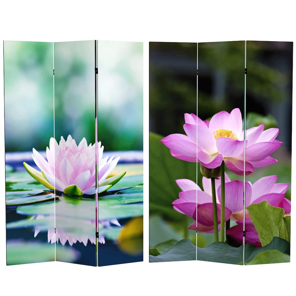 Handmade 6' Double Sided Lotus Blossom Canvas Room Divider